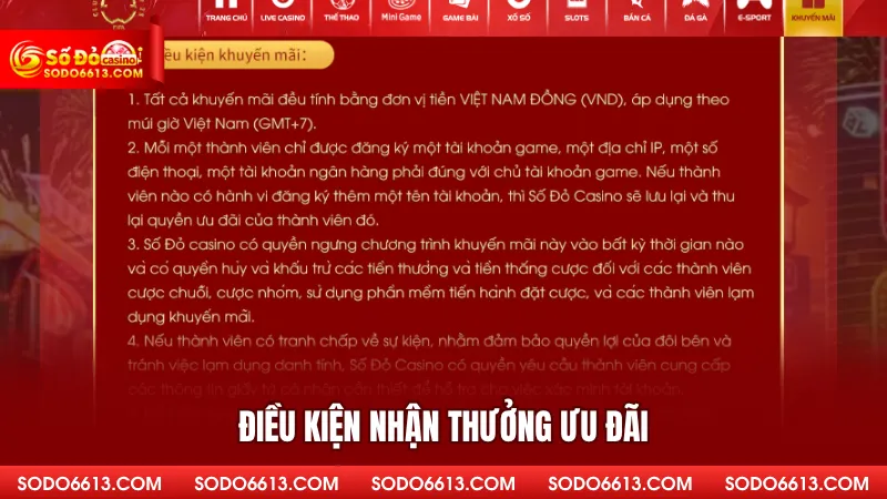 Điều kiện nhận thưởng ưu đãi