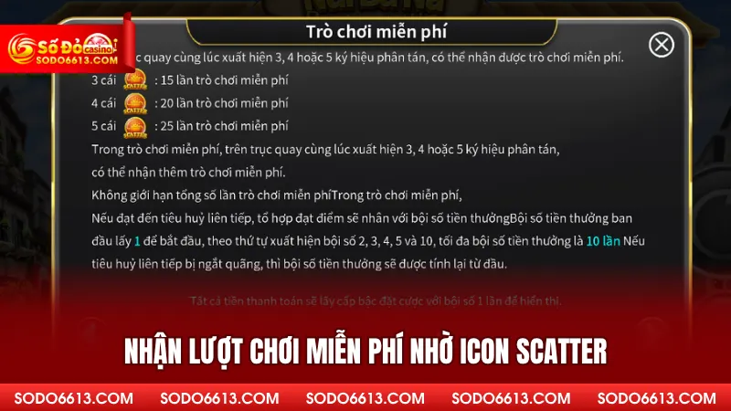 Nhận lượt chơi miễn phí nhờ icon Scatter