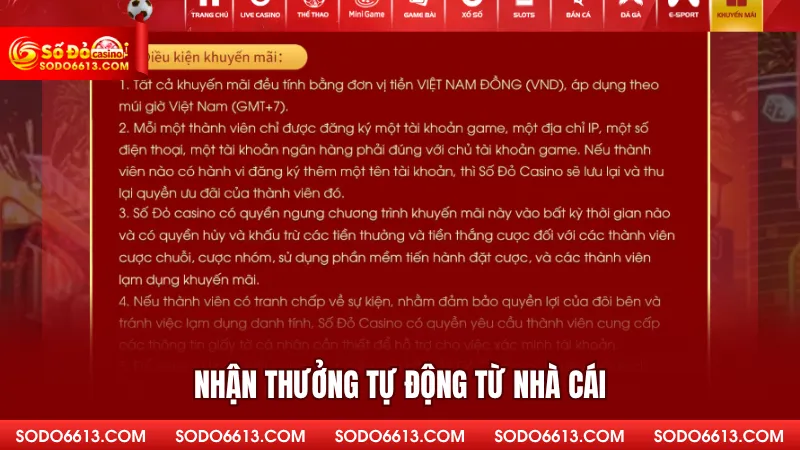 Nhận thưởng tự động từ nhà cái