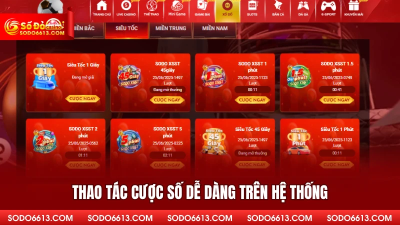 Thao tác cược số dễ dàng trên hệ thống